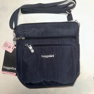 Baggallini Navy Blue Nylon Crossbody Bag With Multiple Pockets